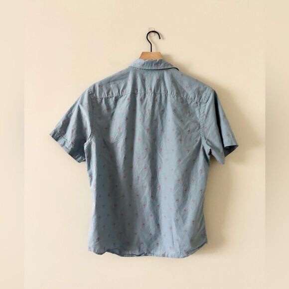 Untuckit Hamilton Slim Fit Short Sleeve Cotton Button Down in Blue Palm - Size M - Picture 3 of 5
